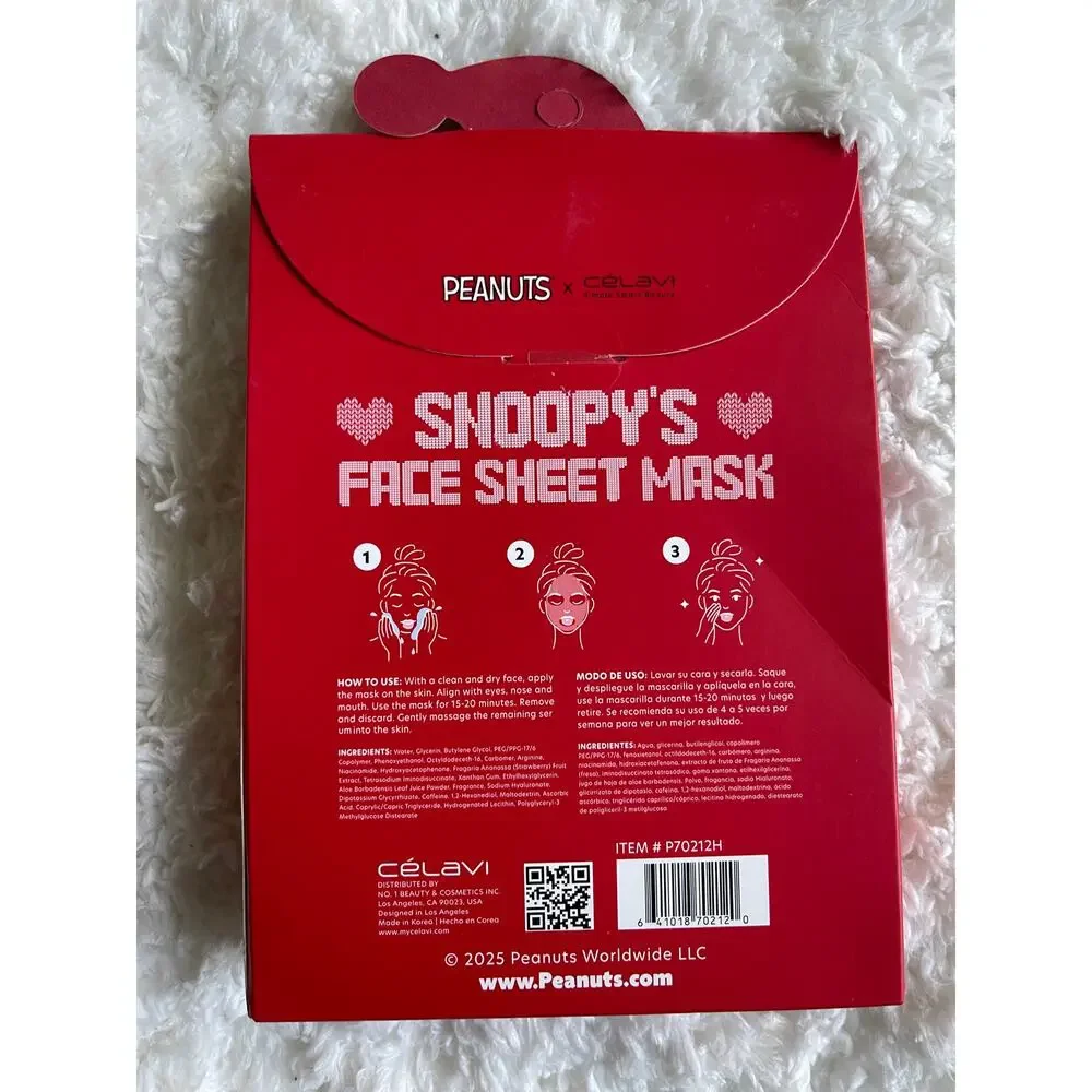 Peanuts x CelaVi Berry Glow Sheet Masks Snoopy Limited Edition NEW 5 Face Masks